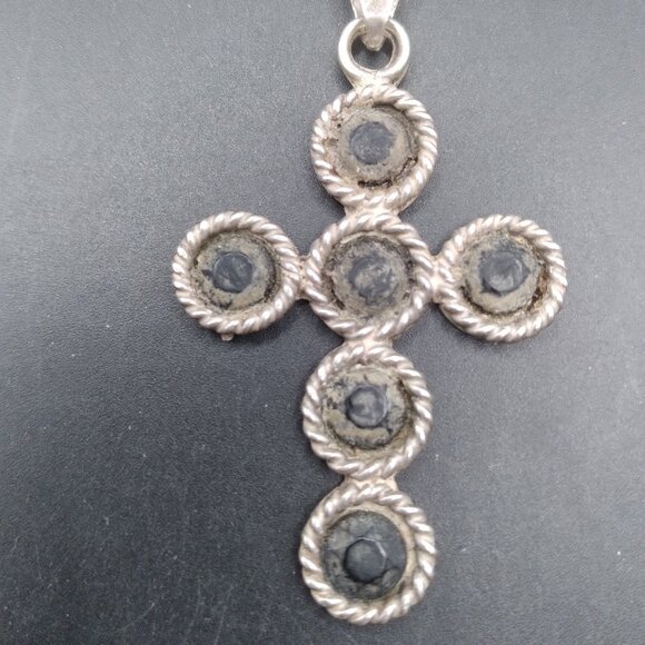 Sterling Silver Cross Pendant with stones marked 925 Mexico - Picture 1 of 4